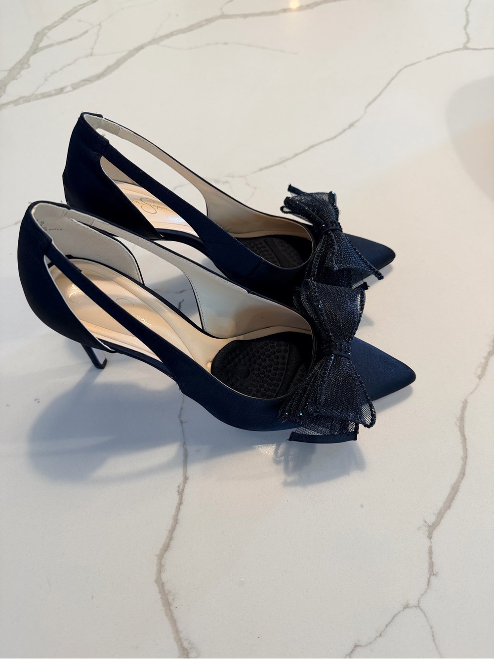 Jessica Simpson Black Pointed Bow Slingback Heels - Picture 4 of 6